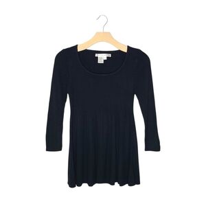 Studio M Black Flowy Babydoll Ribbed Long Sleeve Knit Sweater